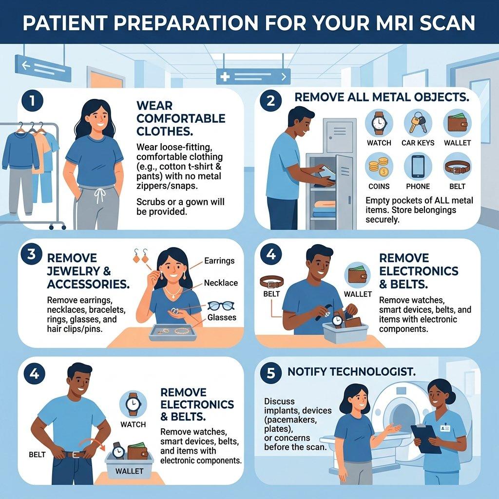 Patient preparing for an MRI scan by removing metal items