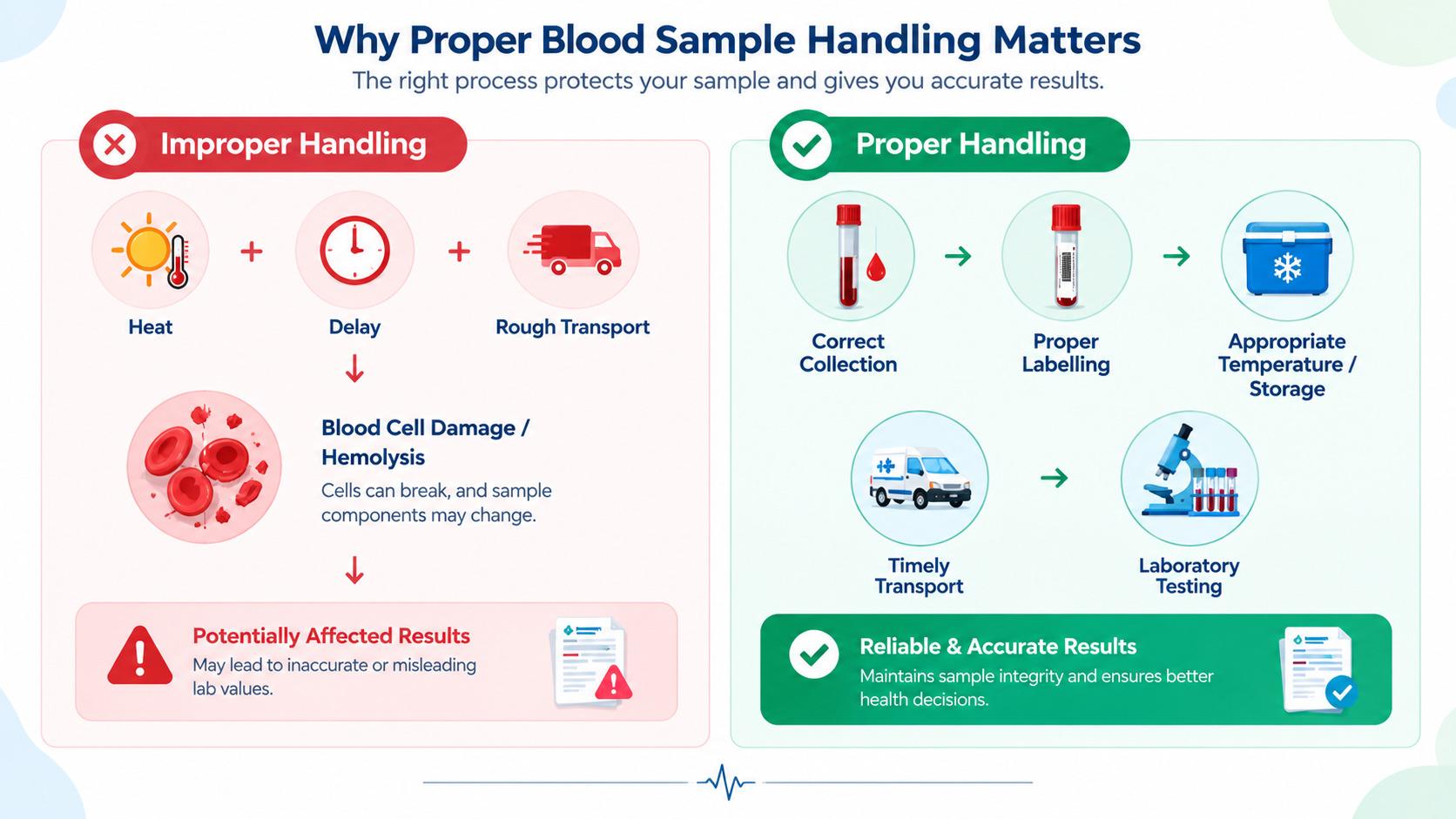 Infographic showing how blood sample integrity changes after collection